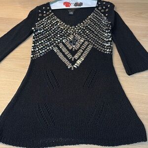 Black Knit with Silver Embellishments blouse